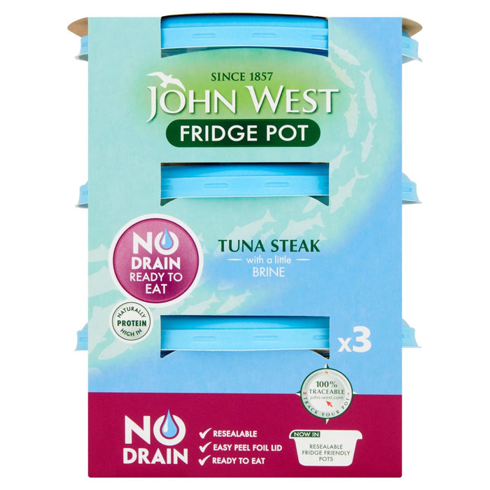 John West No Drain Tuna Steak Pots Brine 3 x 110g