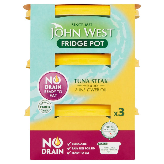 جون ويست - شرائح لحم التونة بدون استنزاف مع زيت دوار الشمس 3 × 110 جرام