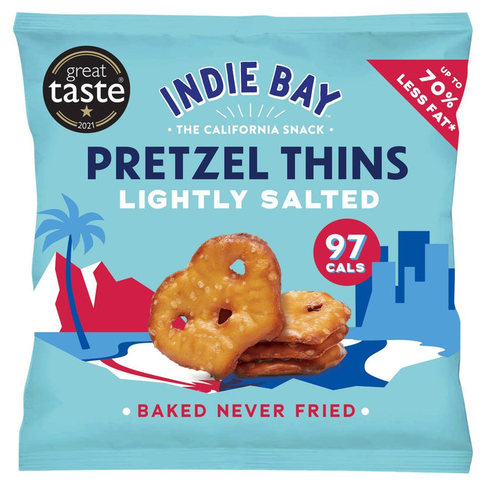 Snacks de Indie Bay Pretzel Thins ligeramente salado 24g
