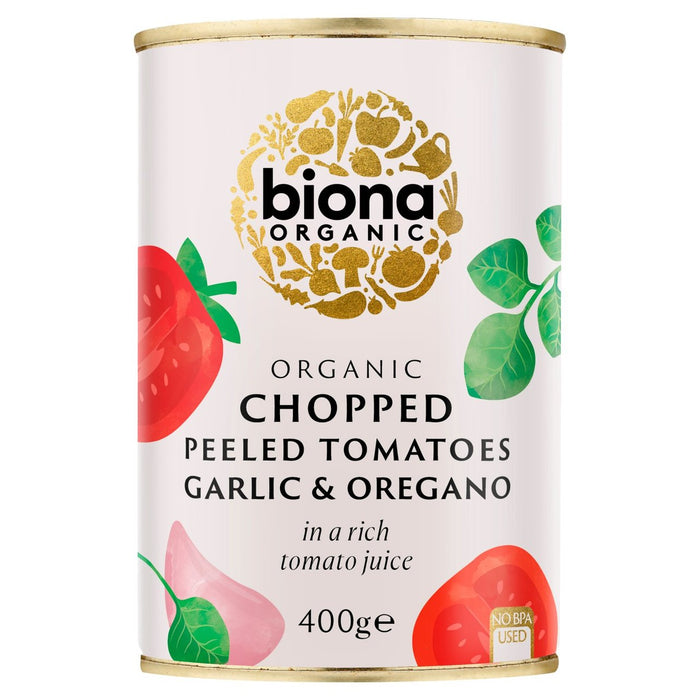 Biona Organic Chopped Tomatoes with Garlic & Oregano 400g