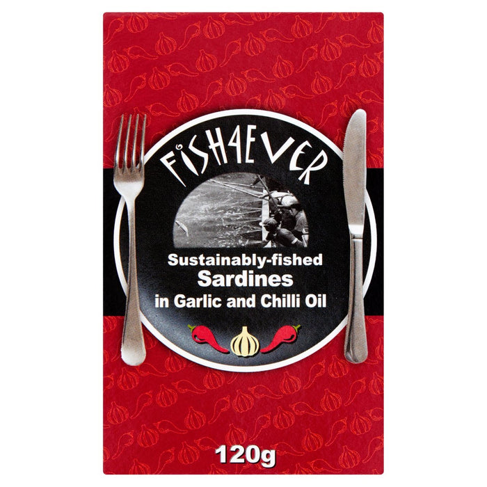 Fish 4 Ever Sardines in Organic Olive Oil Chilli & Garlic 120g