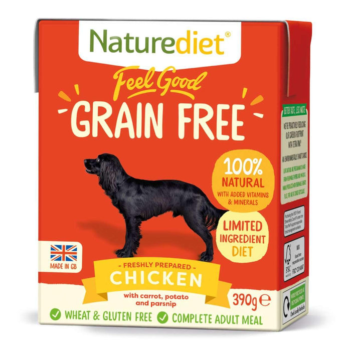 Naturediet - طعام الكلاب الرطب الكامل بالدجاج الخالي من الحبوب 18 × 390 جم