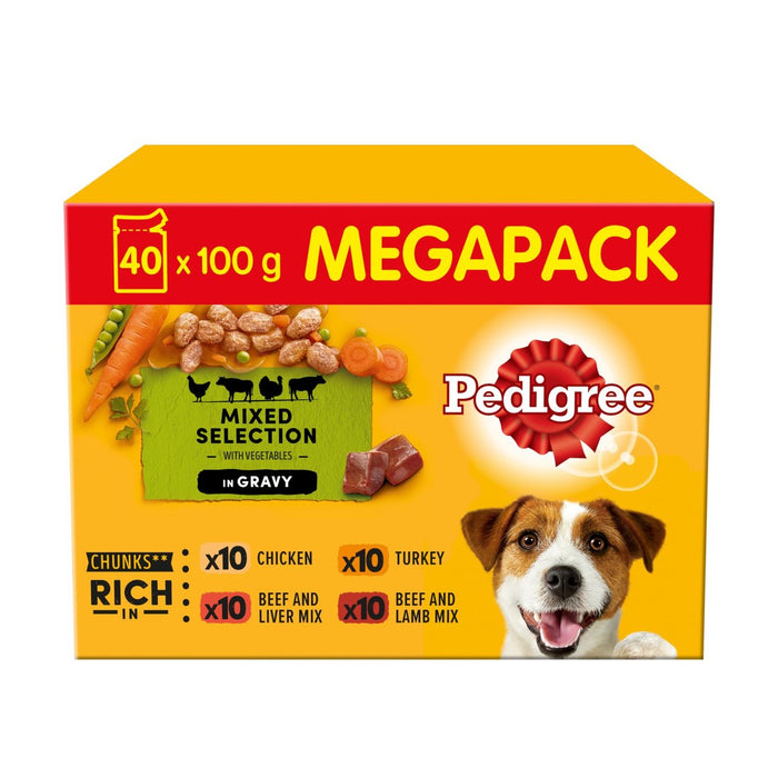 أكياس طعام الكلاب الرطبة البالغة من بيديجري - عبوة ضخمة من المرق المختلط 40 × 100 جرام