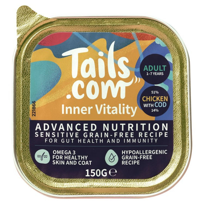 Tails.com طعام رطب للكلاب الحساسة خالي من الحبوب بالدجاج وسمك القد 150 جرام
