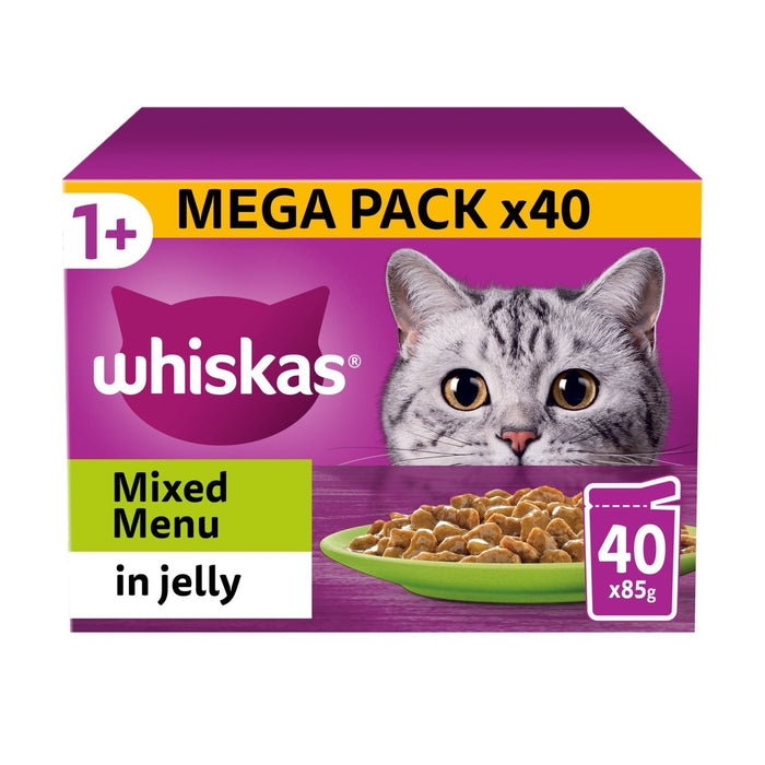 Whiskas 1+ Cat Pouches Fish & Meaty Selection in Jelly Mega Pack 40 x 85g