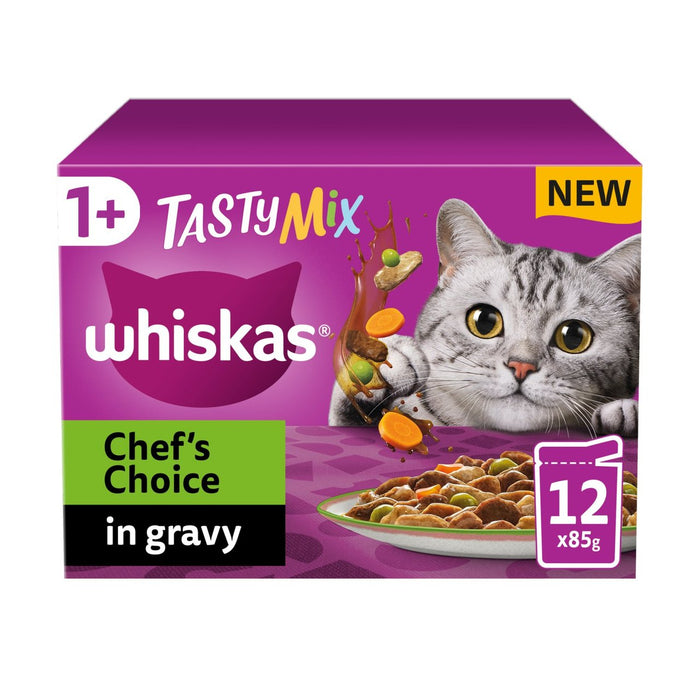 Whiskas 1+ Cat Pouches Tasty Chef mix with Veg in Gravy 12 x 85g