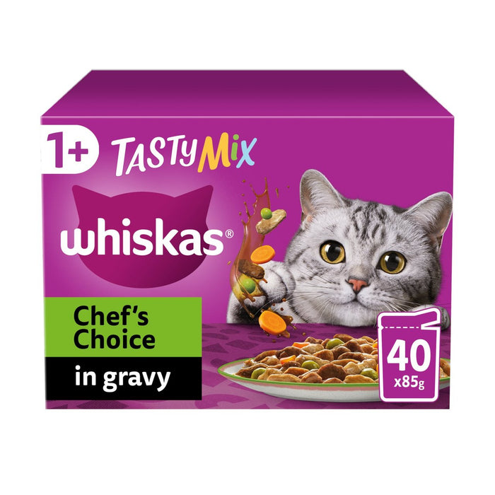 Whiskas 1+ Cat Pouches Tasty Chef mix with Veg in Gravy 40 x 85g
