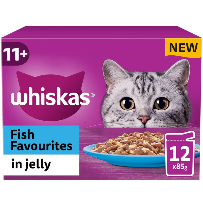 Whiskas 11+ Senior Wet Cat Food Fish Fish Favorites in Jelly 12 x 85g