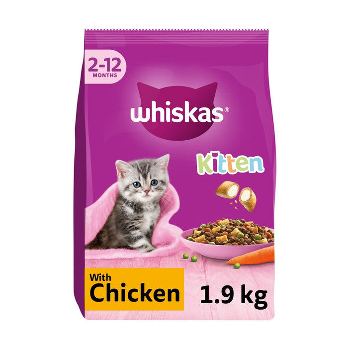 ويسكاس طعام جاف للقطط من عمر 2 إلى 12 شهرًا مع الدجاج، 1.9 كجم