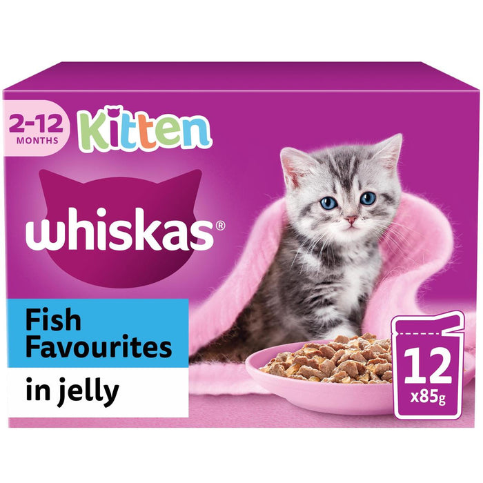 Whiskas 2-12mnths Gatten Bolsas de gato húmedo Favoritos de pescado en gelatina 12 x 85g