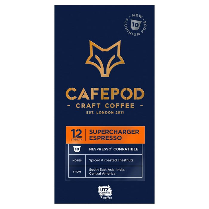 CafePod Supercharger Espresso Nespresso Compatible Aluminium Coffee Pods 10 per pack
