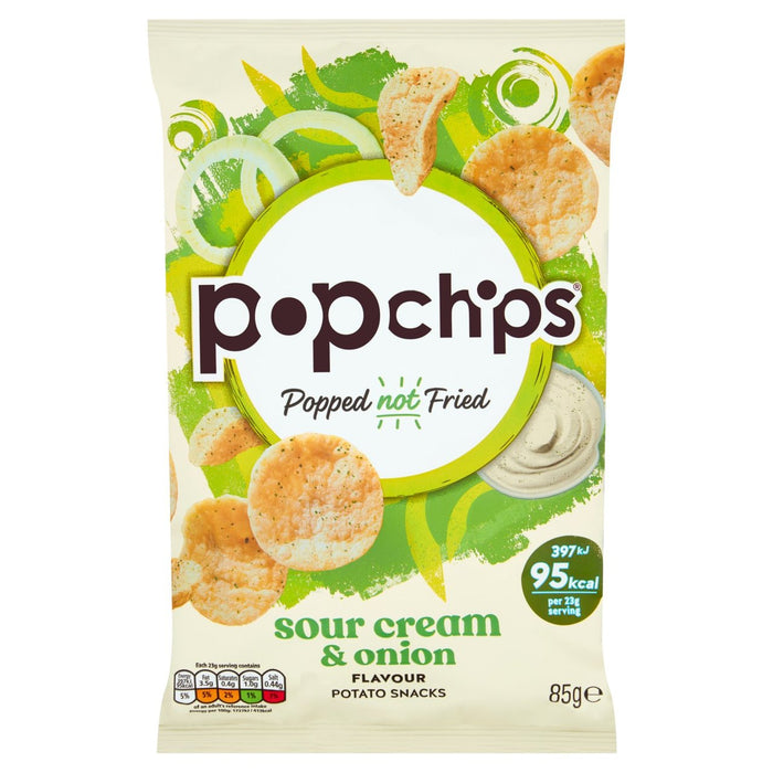 Popchips Sourrahm & Zwiebel knallte Kartoffel -Chips 85G