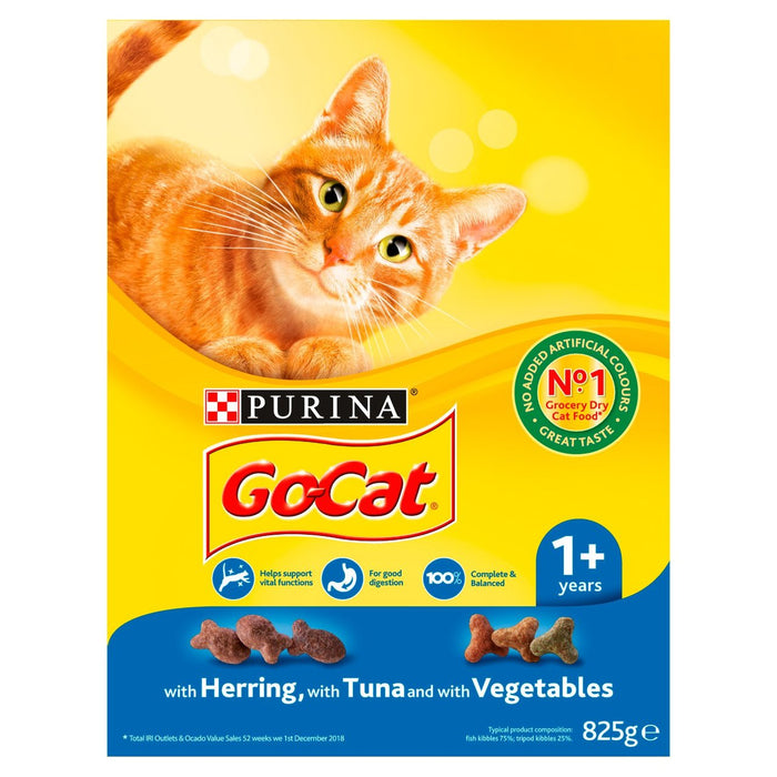 Go-Cat Adult Dry Cat Food Tuna Herring and Veg 825g