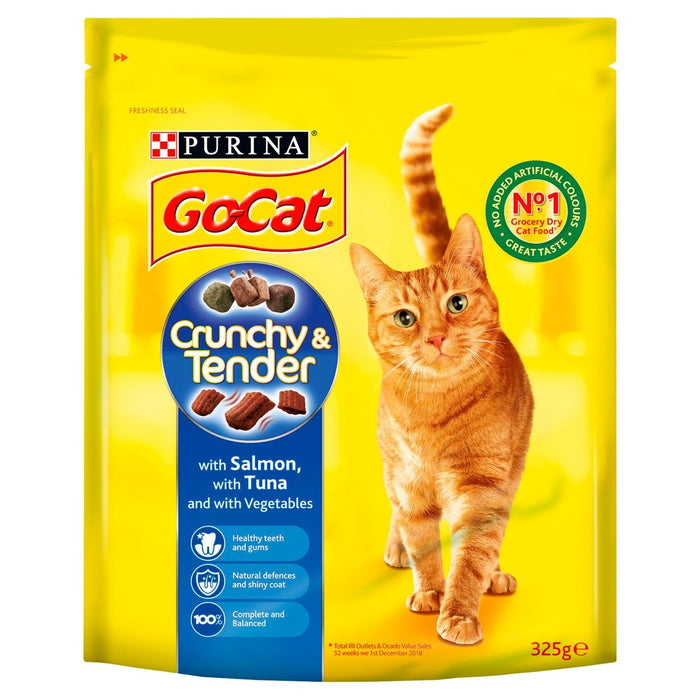 Go-Cat Crunchy and Tender Comida Seca para Gatos Salmón Atún Veg 325g 