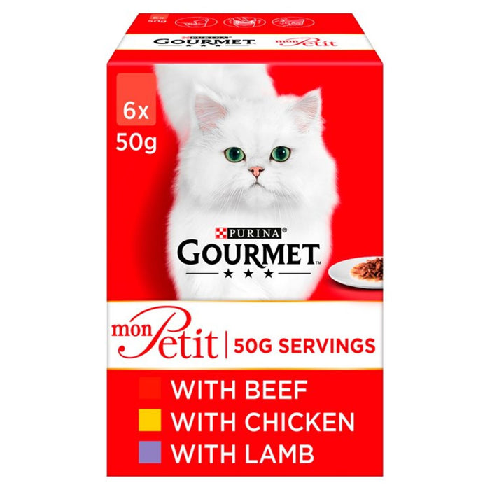 Gourmet Mon Petit Cat Aliments Cathes Boeuf de viande, poulet et agneau 6 x 50g