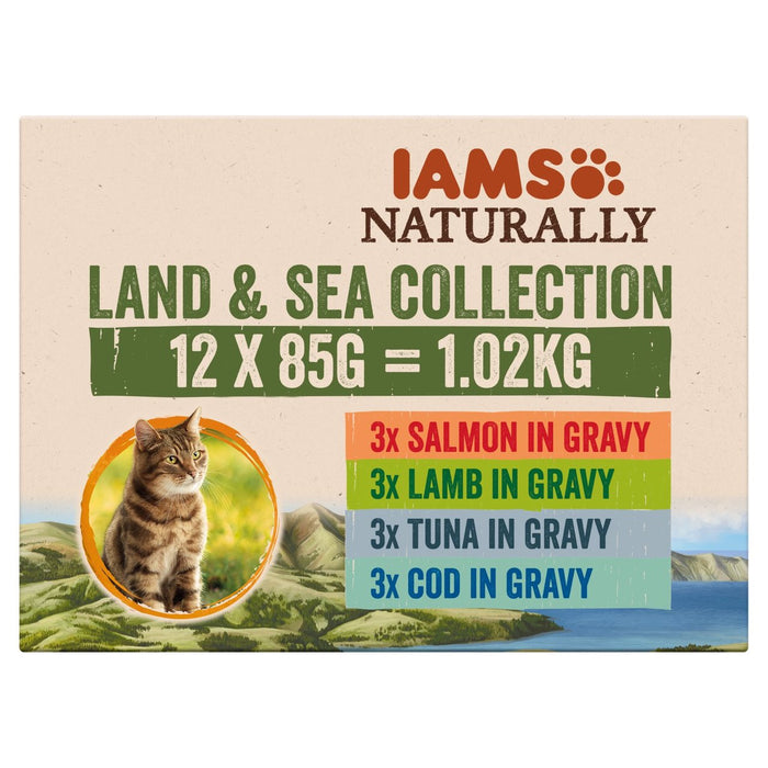مجموعة Iams Naturally Adult Cat Land & Sea 12 × 85 جم