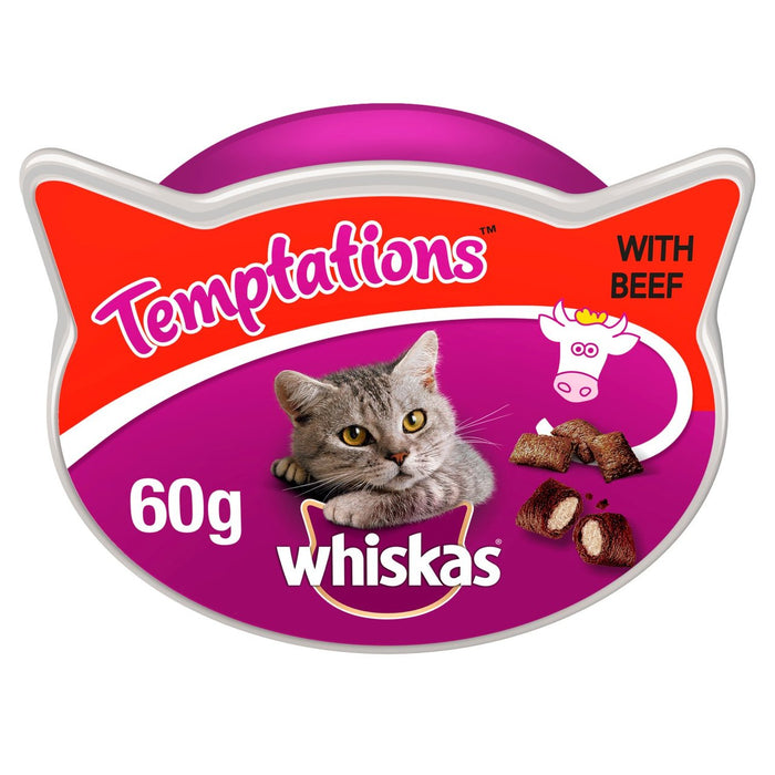 Whiskas Temptations Adult 1+ Golosinas para Gatos con Carne de Res 60g 