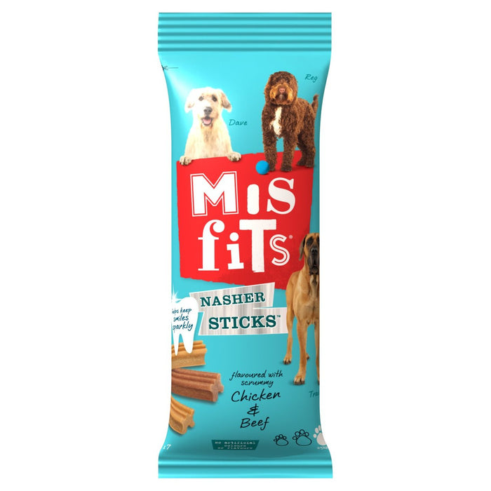 Misfits Nasher Sticks Adult Large Dog Treats con pollo y ternera 7 x 38 g 