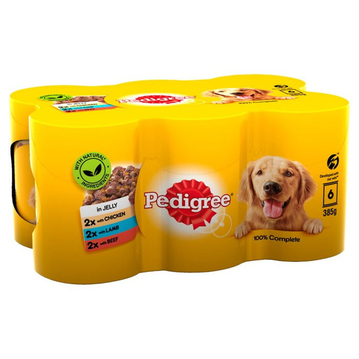 Pedigree para adultos húmedo para perros húmedos de comida selección mixta en gelatina 6 x 385g