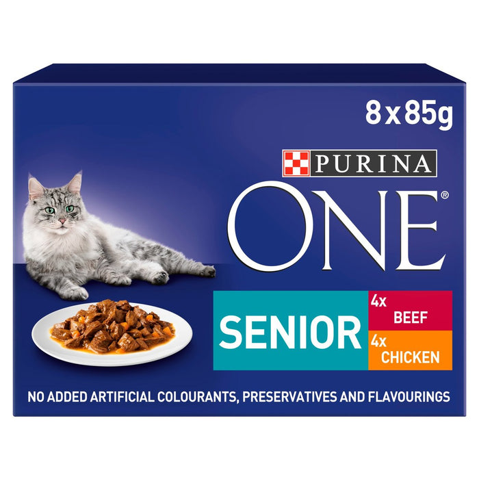 بورينا وان سينيور 7+ طعام القطط بالدجاج ولحم البقر 8 × 85 جم