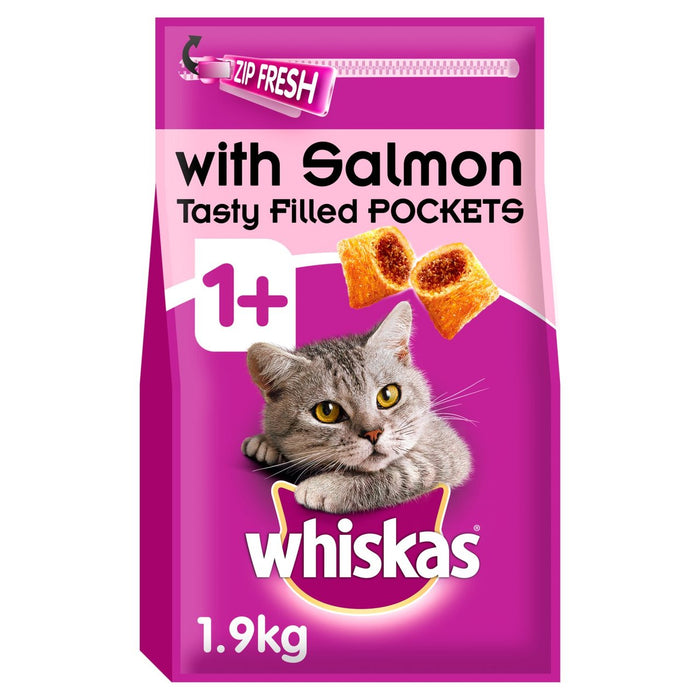 ويسكاس طعام جاف للقطط البالغة 1+ مع سمك السلمون، 1.9 كجم