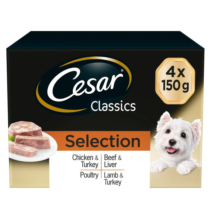 CESAR CLASSICS Plasements de nourriture pour chiens humides adultes Sélection mixte dans la gelée 4 x 150g