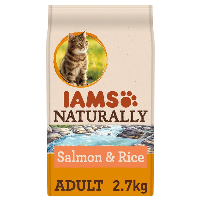 آيامز - القطط البالغة بشكل طبيعي مع سمك السلمون والأرز من شمال الأطلسي، 2.7 كجم