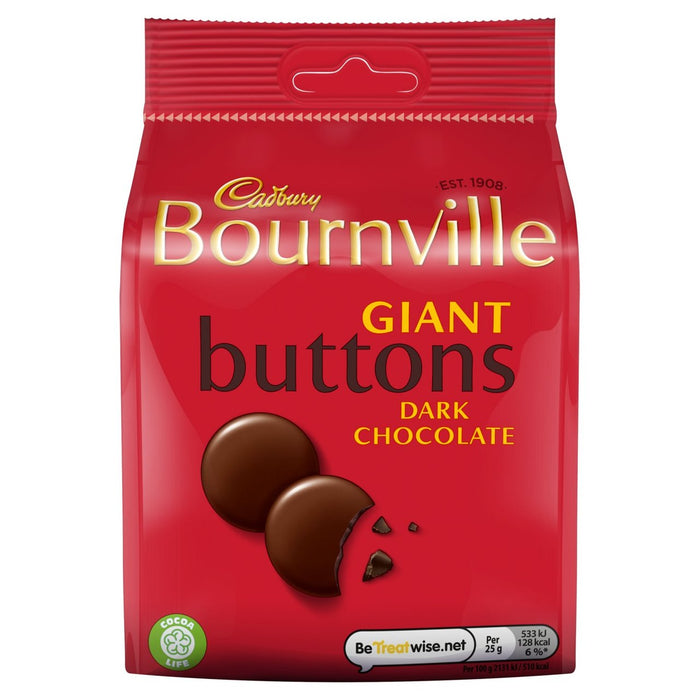 Cadbury Bournville Botón de botones gigantes de chocolate negro 110G