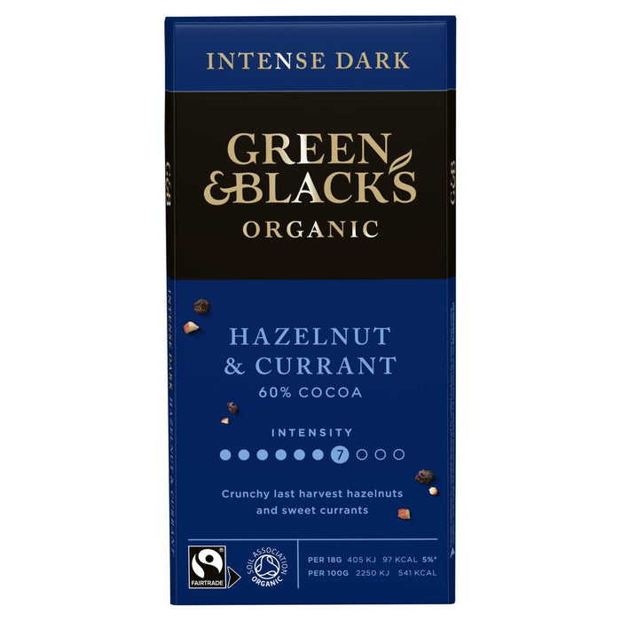 Green &amp; Black's Chocolate negro orgánico con avellanas y grosellas 90g 