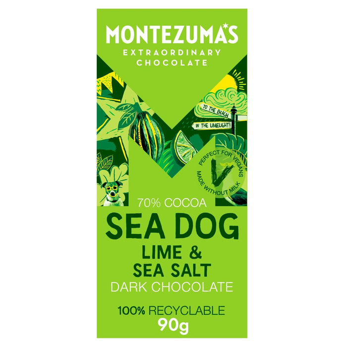 Barra de chocolate negro Montezuma's Sea Dog con lima y sal marina 90 g 