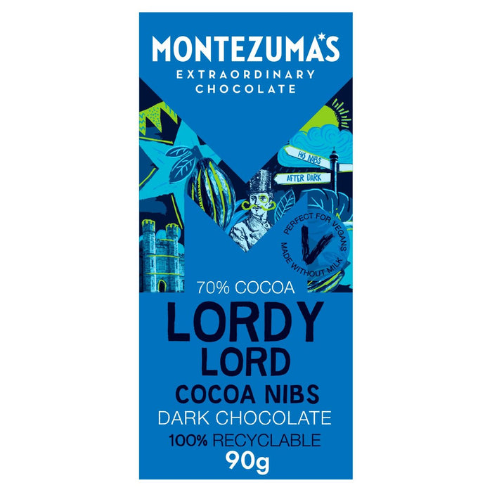Montezumas Lordy Lord Cocoa Nibs dunkler Schokoladenbar 90g