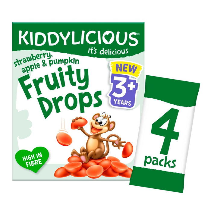 Kiddylicious Strawberry Apple & Pumpkin Fruity Drops 3 Yrs Multipack 4 x 16g