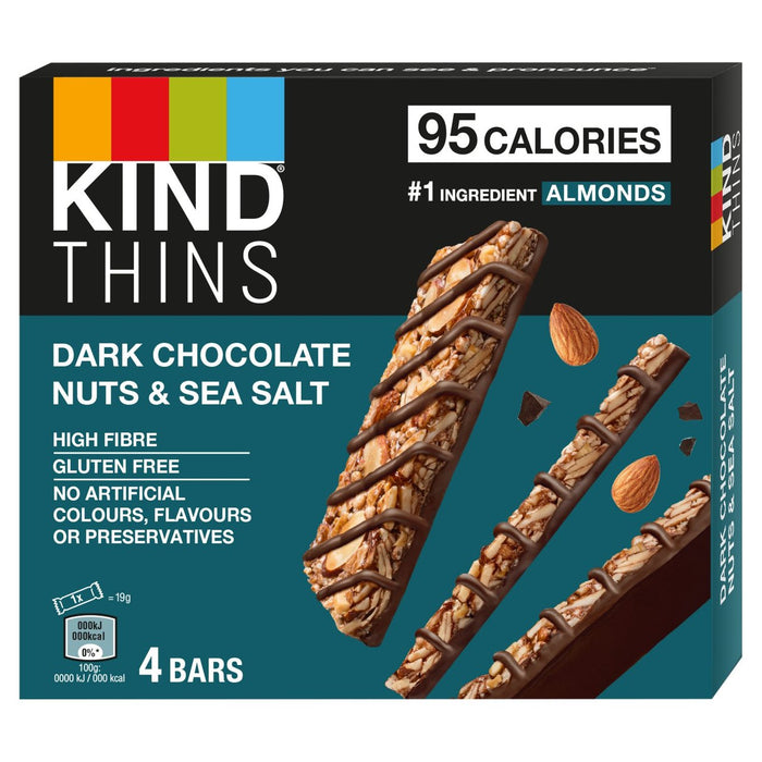 كايند ثينز - شوكولاتة داكنة ومكسرات وملح البحر 4 × 19 جم