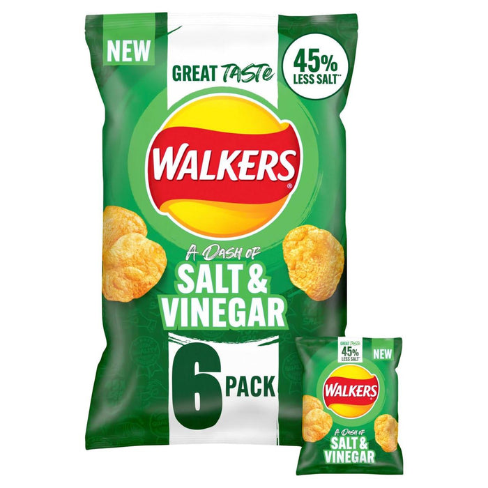 Walkers moins sel une pincée de sel et de vinaigre multipack Crisps 6 par paquet