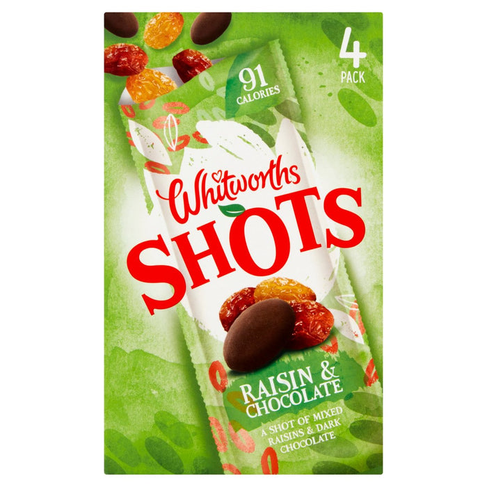 Whitworths Shots Snack Pack الزبيب والشوكولاتة 4 لكل علبة