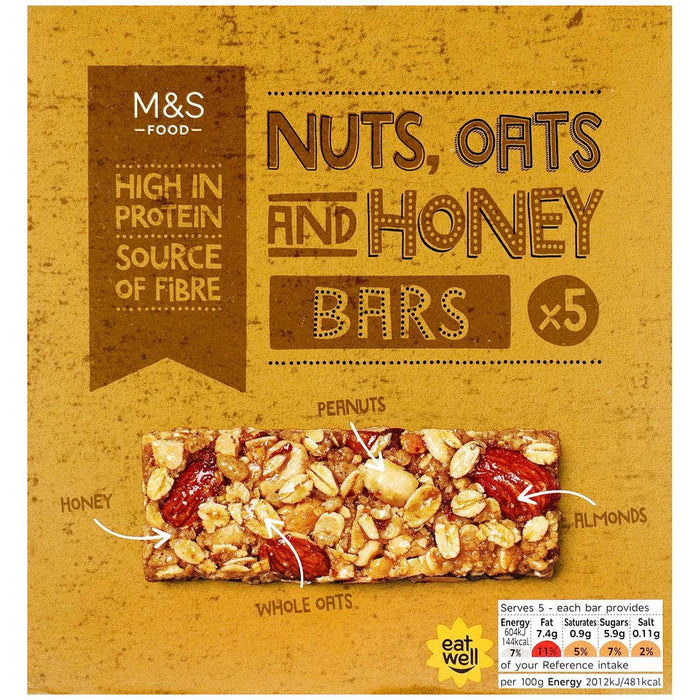 Barres d'avoine et de miel M&S Nuts 5 x 30g