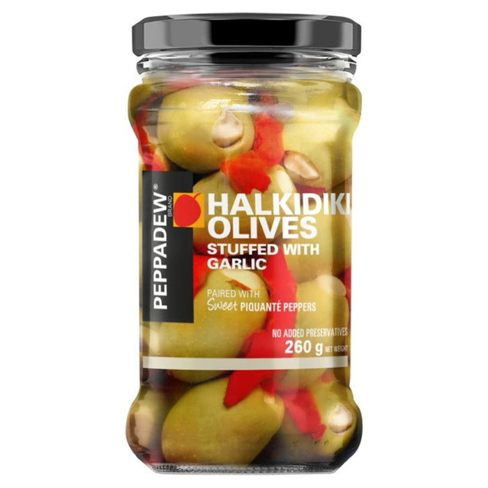 Peppadew -Oliven mit Knoblauch gepaart mit Piquante 260g