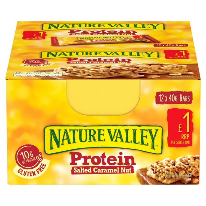 Natural Valley Protein gesalzene Karamell -Nuss -Getreidestangen 12 x 40 g
