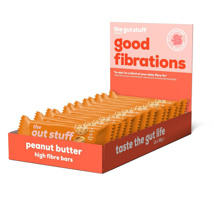 The Gut Stuff Good Fibrations زبدة الفول السوداني عالية الألياف علبة من البارات 12 × 35 جم