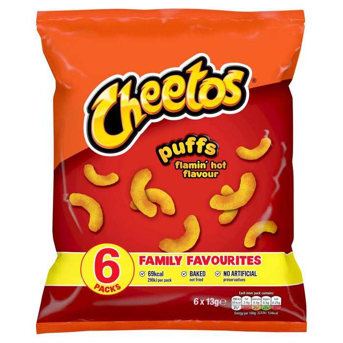 Cheetos Puffs Flamin 'Hot Multipack وجبات خفيفة 6 لكل علبة