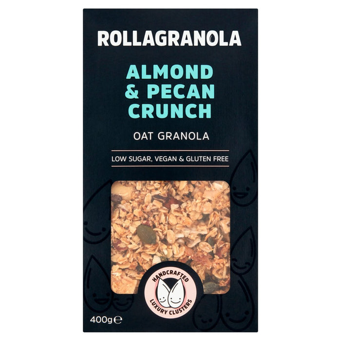 Rollagranola Almond Pecan Crunch Oat Granola Vegan 2% Sugar Gluten Free 400g