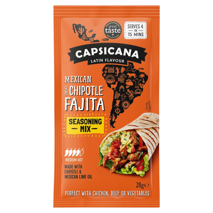 Capsicana geräucherte Kreuzkümmel & Chipotle Fajita -Gewürzmischung 28G
