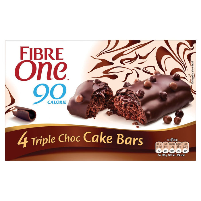 فايبر وان - ألواح كعكة الشوكولاتة الثلاثية 90 سعرة حرارية 4 × 25 جم